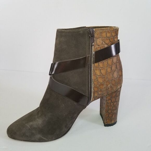 Prezioso Italian Nappa Leather Sued Alligator Strappy Buckle Block Heel Bootie 9 - Picture 3 of 16